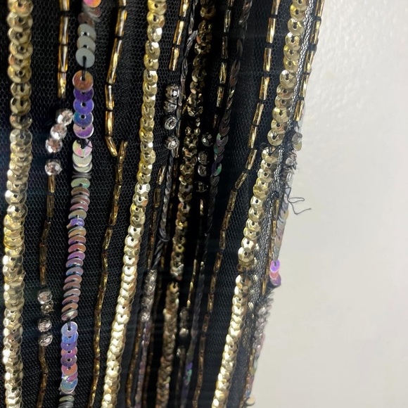 MAC DUGGAL Stripe Sequin Plunge Column Gown in Black Gold Size US 14 - Picture 8 of 8